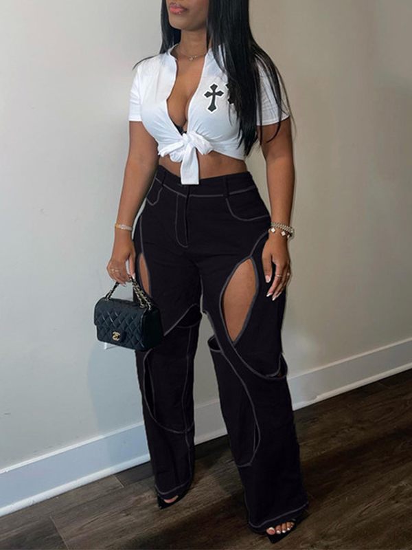 Gorgeousladie Solid Cutout Pants