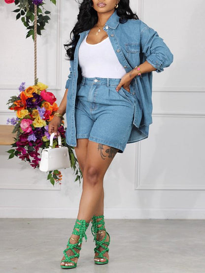Morchique Denim Shirt & Shorts Set