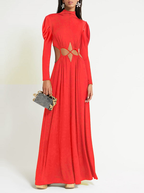 Gorgeousladie Lace-up Mock Neck Maxi Dress