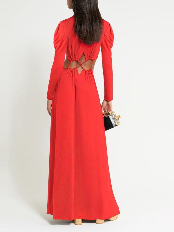 Gorgeousladie Lace-up Mock Neck Maxi Dress
