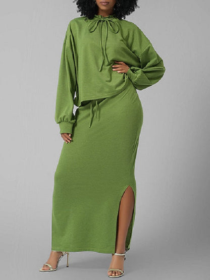 Tied Neck Top & Slit Skirt Set