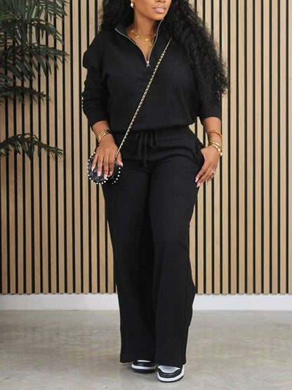 Morchique Solid Zip Sweatshirt & Pants Set