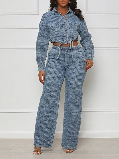 Textured Jacket & Wide-leg Pants Set