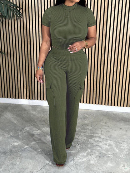 Morchique Solid Tee & Cargo Pants Set