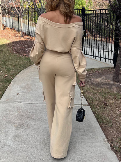 Solid Twisted Top & Cargo Pants Set