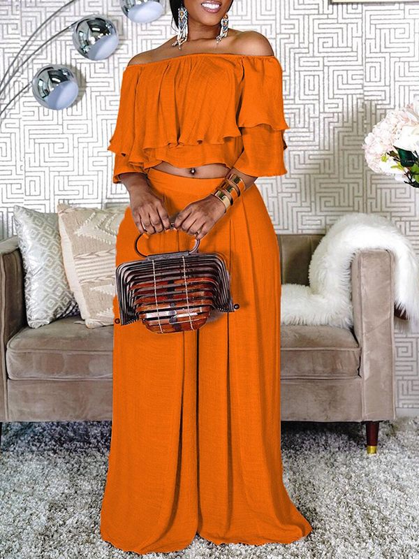 Off-Shoulder Top & Wide-Leg Pants Set--Clearance