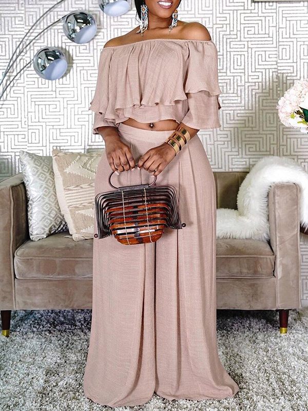 Off-Shoulder Top & Wide-Leg Pants Set--Clearance