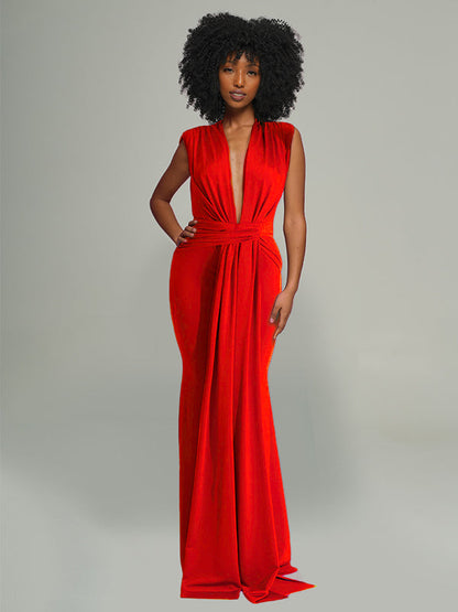 Plunge Sleeveless Maxi Dress