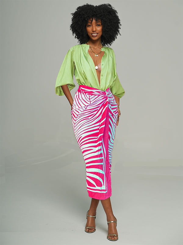 Printed Asymmetric Skirt Hot Pink