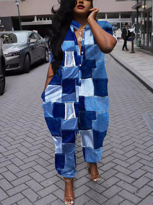 Colorblock Button-Front Jumpsuit--Clearance