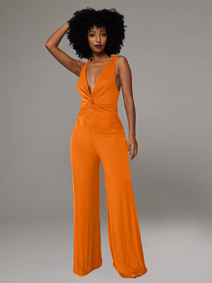 Twisted Sleeveless Wide-Leg Jumpsuit