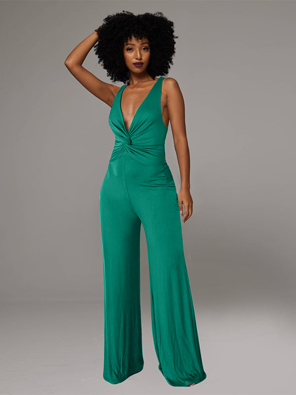 Twisted Sleeveless Wide-Leg Jumpsuit