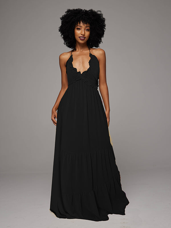 Solid Halter Maxi Dress -- sold out Black