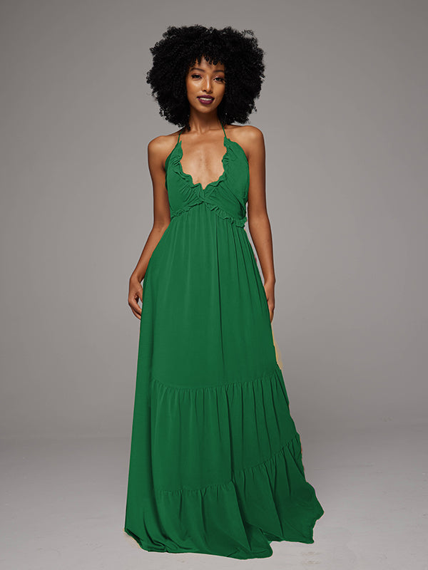Solid Halter Maxi Dress -- sold out Green