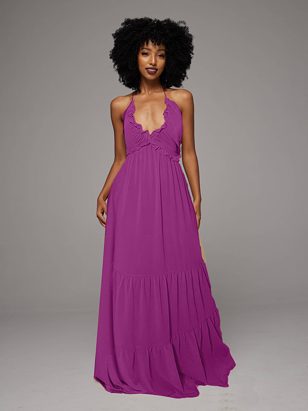 Solid Halter Maxi Dress -- sold out Violet