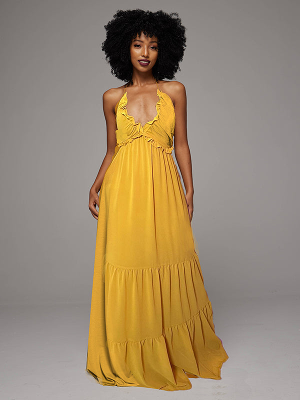 Solid Halter Maxi Dress -- sold out Yellow