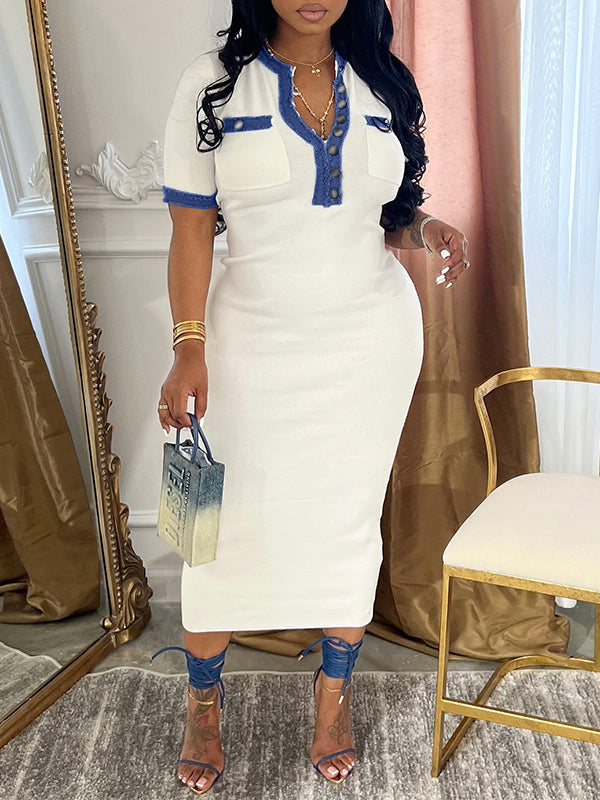 Morchique Denim-Combo Button-Front Dress