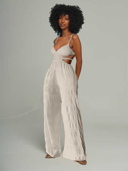 Solid Textured Cami Wide-Leg Jumpsuit