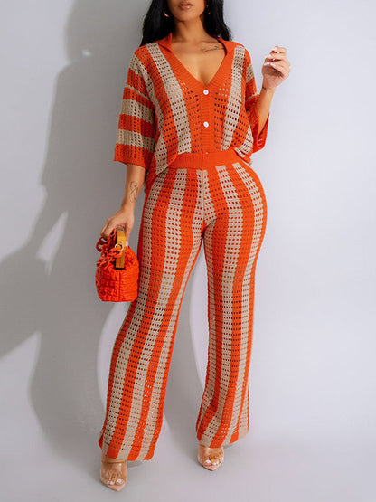 Stripe Knit Pants Set
