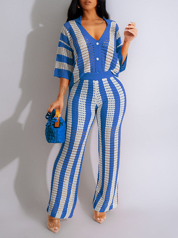 Stripe Knit Pants Set