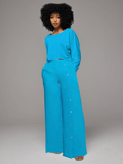 Solid Top & Button Pants Set -- sold out