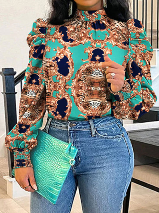 Printed Mock-Neck Top