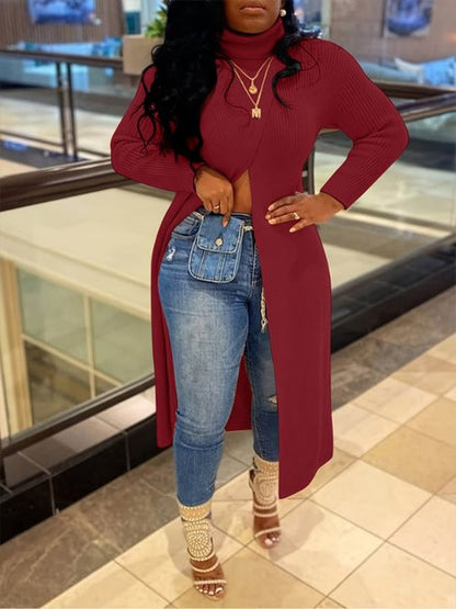 Motionkiller Knit Turtleneck Slit Tunic Top