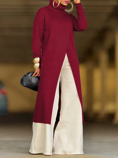 Motionkiller Knit Turtleneck Slit Tunic Top