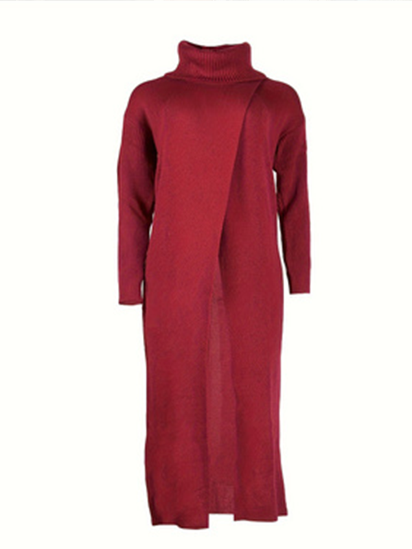 Motionkiller Knit Turtleneck Slit Tunic Top