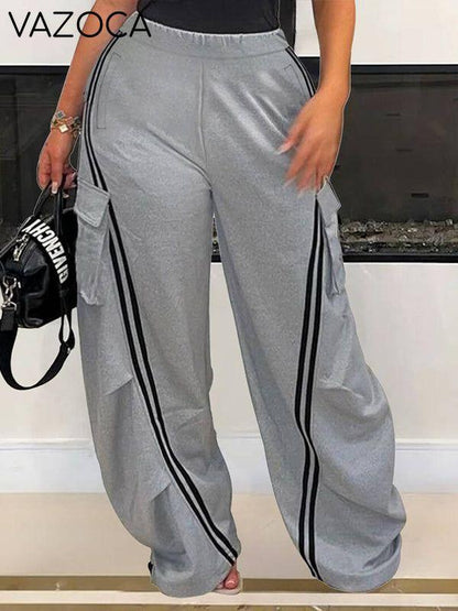 Stripe Cargo Wide-Leg Pants
