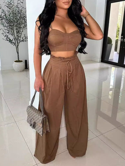 Morchique Solid Cami Top & Wide-Leg Pants Set