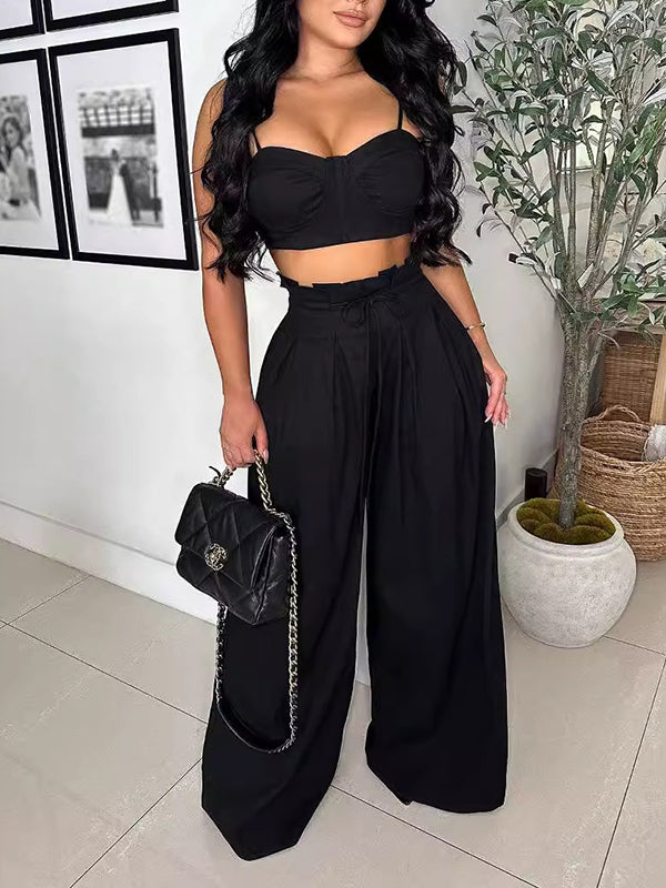 Morchique Solid Cami Top & Wide-Leg Pants Set