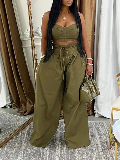 Morchique Solid Cami Top & Wide-Leg Pants Set