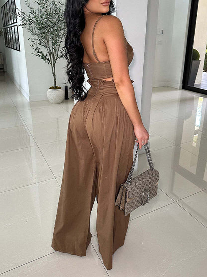 Morchique Solid Cami Top & Wide-Leg Pants Set