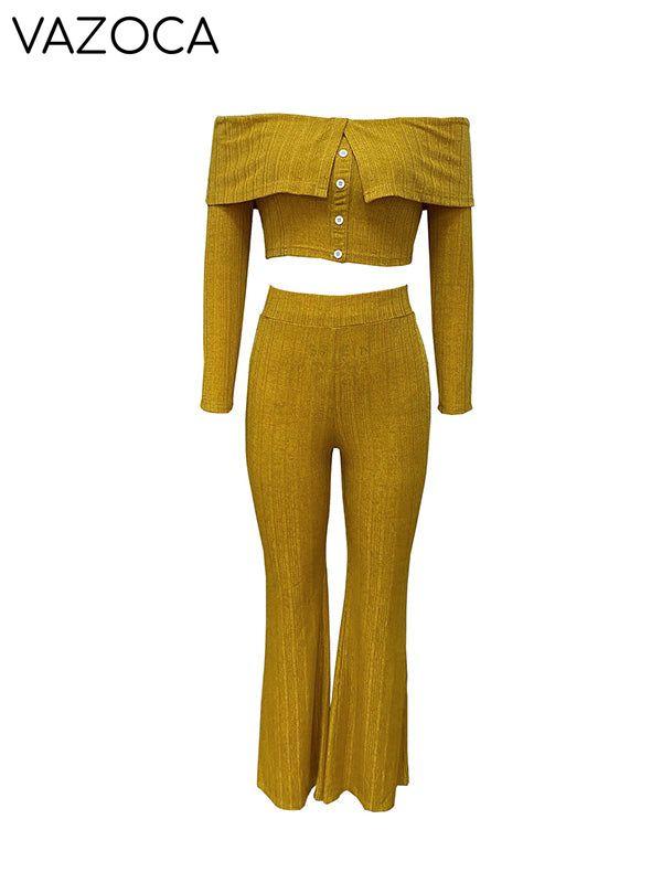 Off-Shoulder Button Top & Pants Set