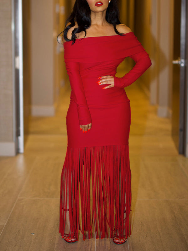 Morchique Off-Shoulder Fringe Dress