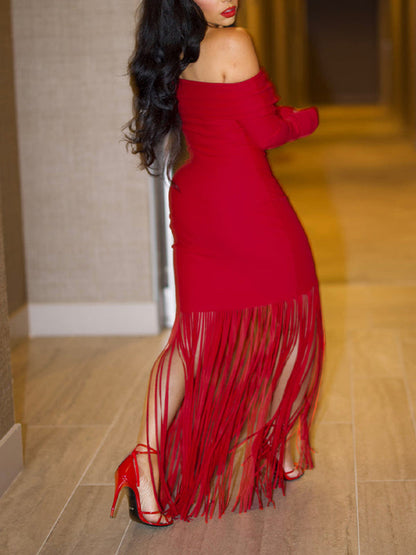 Morchique Off-Shoulder Fringe Dress