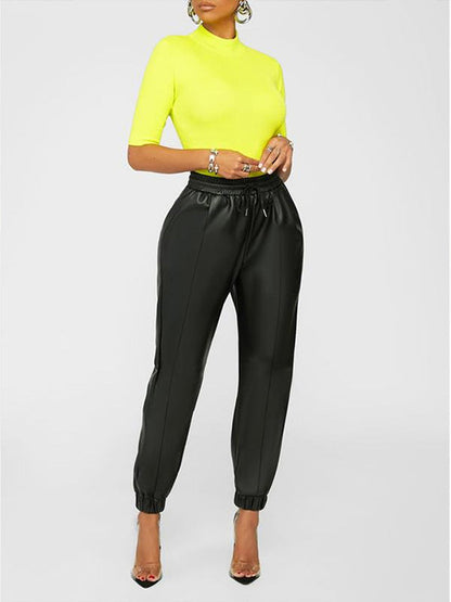 Gorgeousladie Faux-Leather Jogger Pants