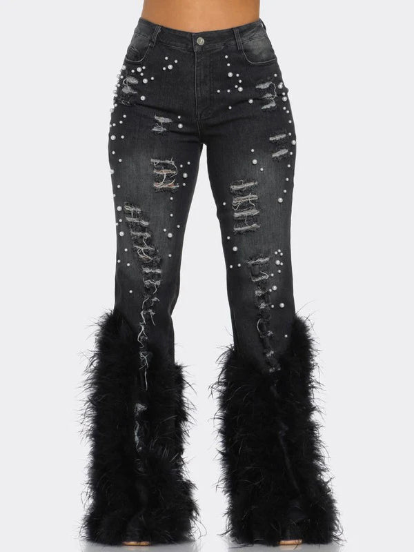 Morchique Feather Combo Ripped Jeans