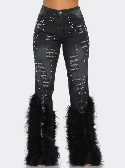 Morchique Feather Combo Ripped Jeans