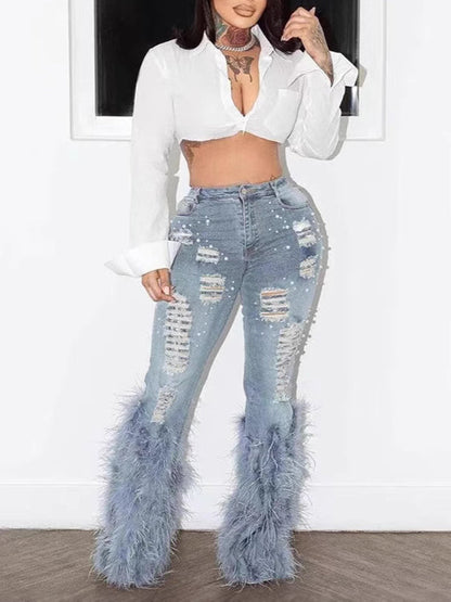 Morchique Feather Combo Ripped Jeans