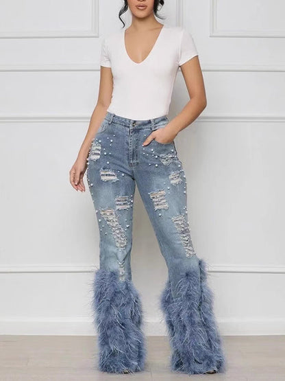 Morchique Feather Combo Ripped Jeans
