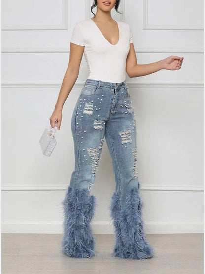 Morchique Feather Combo Ripped Jeans