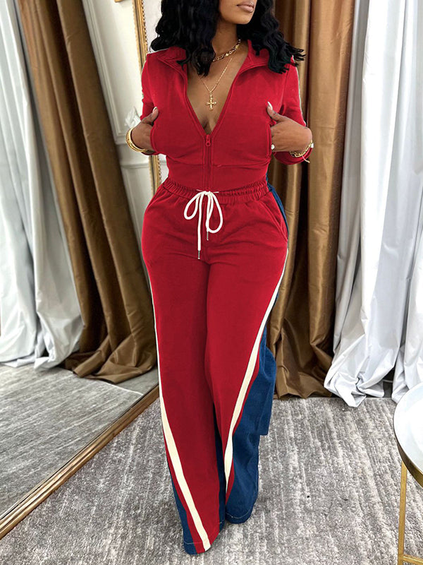 Morchique Zip-Front Top & Side-Stripe Pants Set