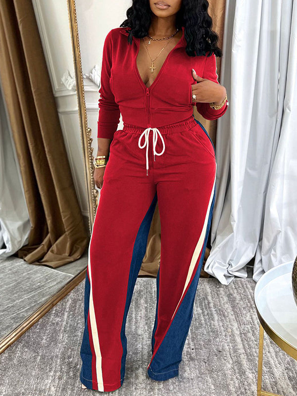 Morchique Zip-Front Top & Side-Stripe Pants Set