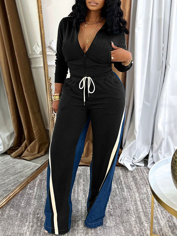 Morchique Zip-Front Top & Side-Stripe Pants Set