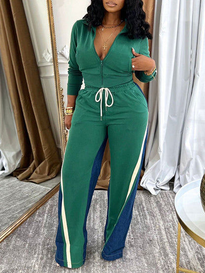 Morchique Zip-Front Top & Side-Stripe Pants Set