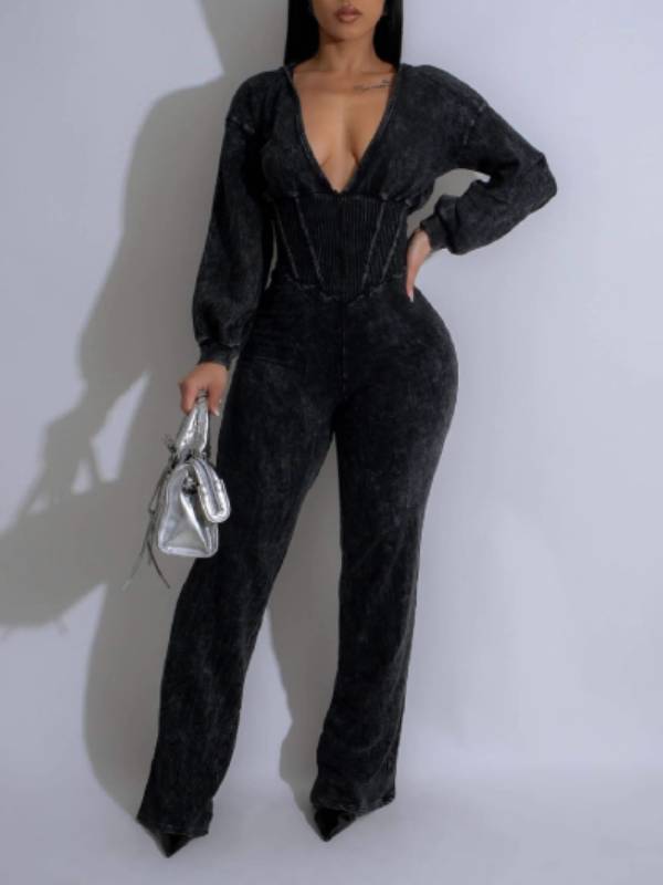 V-Neck Zip-Front Hoodie Jumpsuit