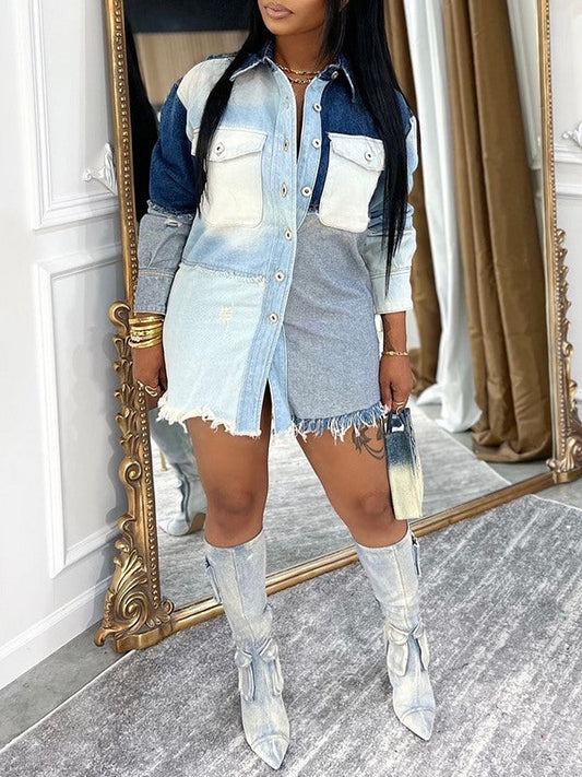 Colorblock Denim Shirt Dress