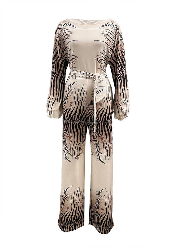 Printed Boat-Neck Tied Jumpsuit